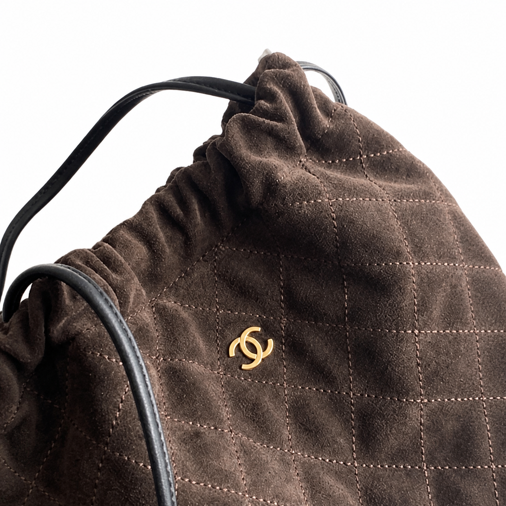 Chanel Brown Quilted Drawstring Bucket Bag