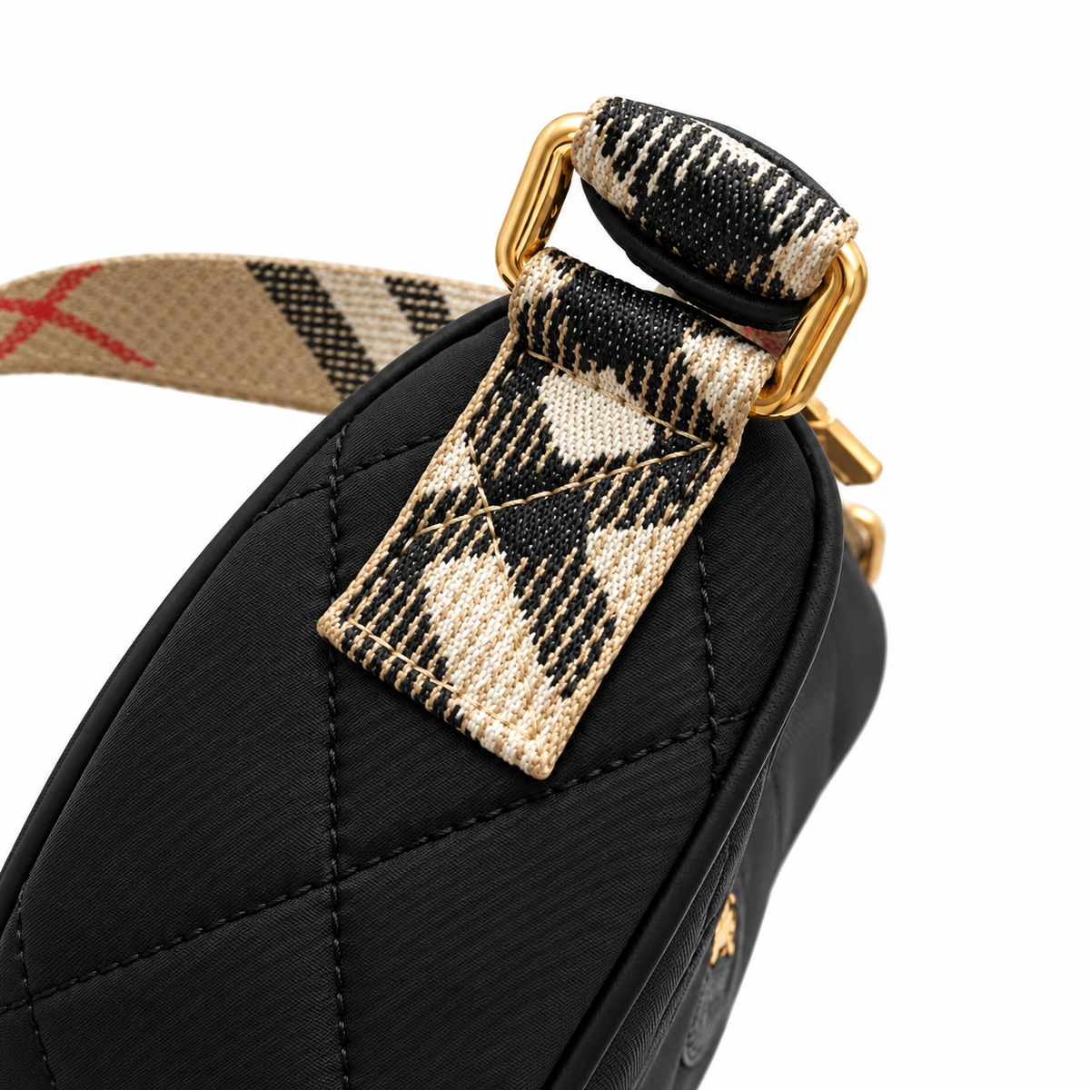 Burberry Quilted Crescent Bag with Check Strap