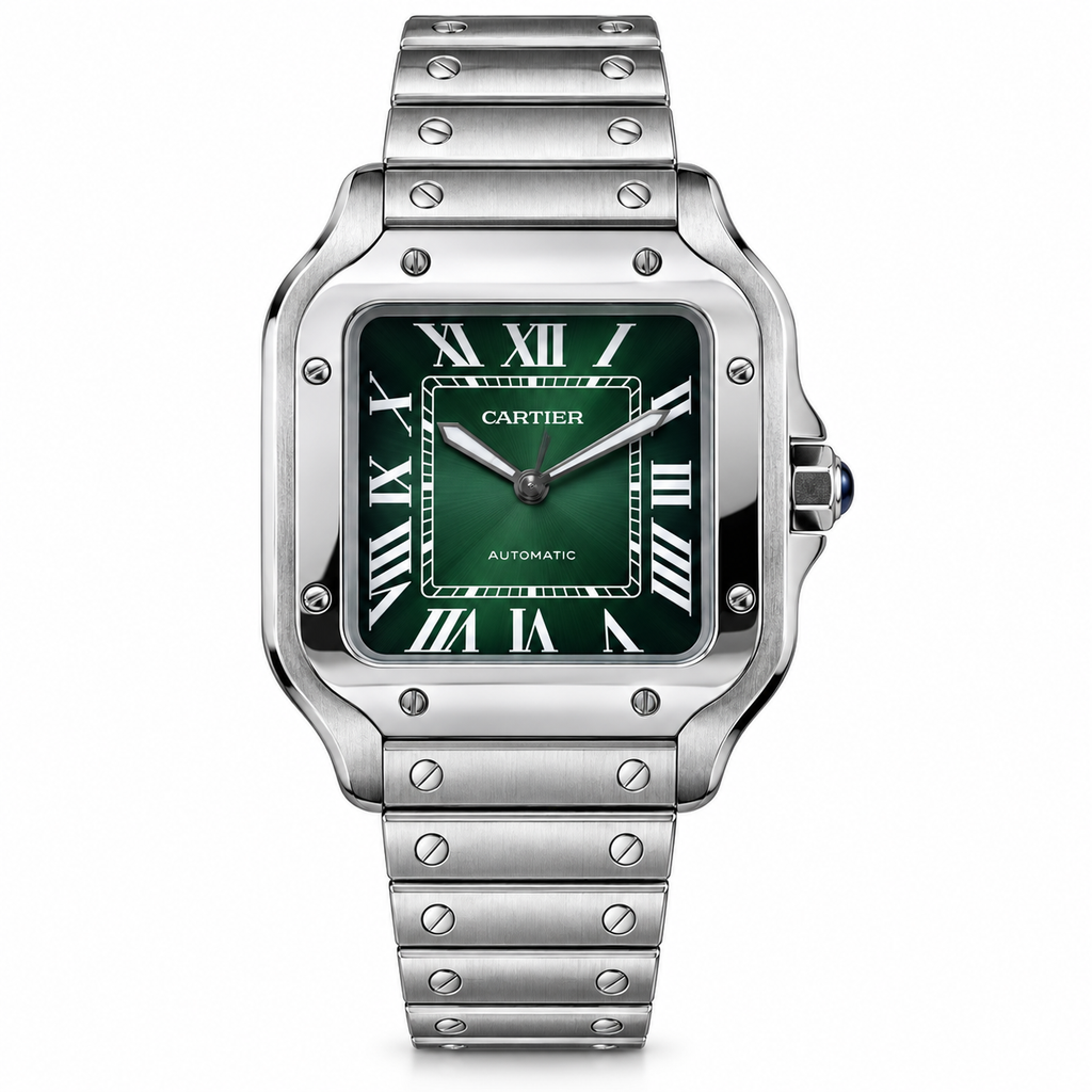 Cartier Santos de Cartier Large Stainless Steel Emerald Green Dial Automatic Integrated Bracelet Watch