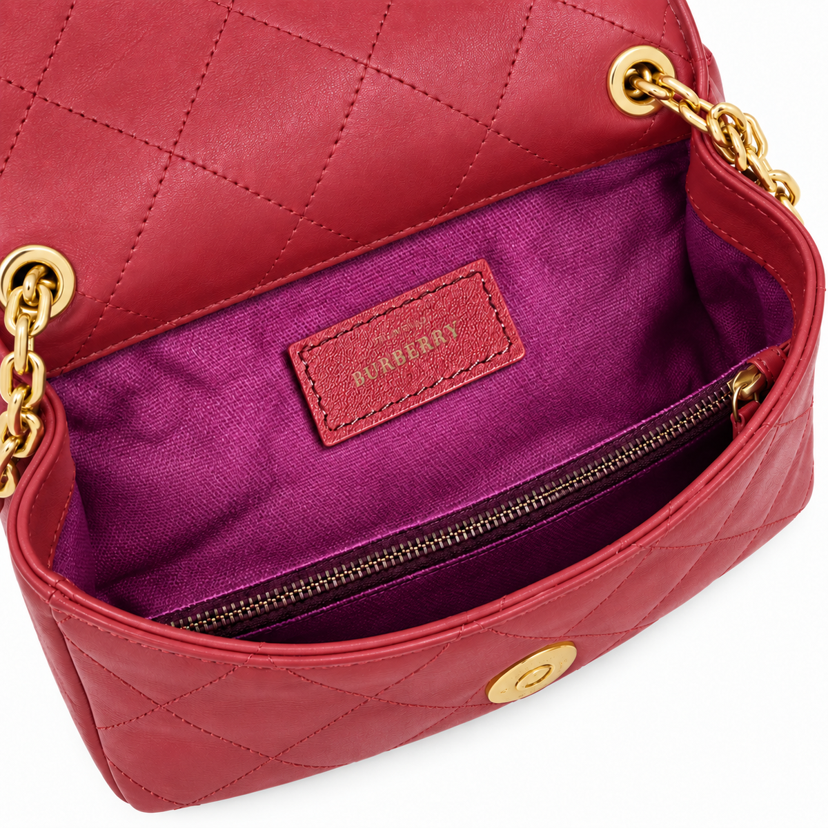 Burberry Quilted Chain Shoulder Bag in Red