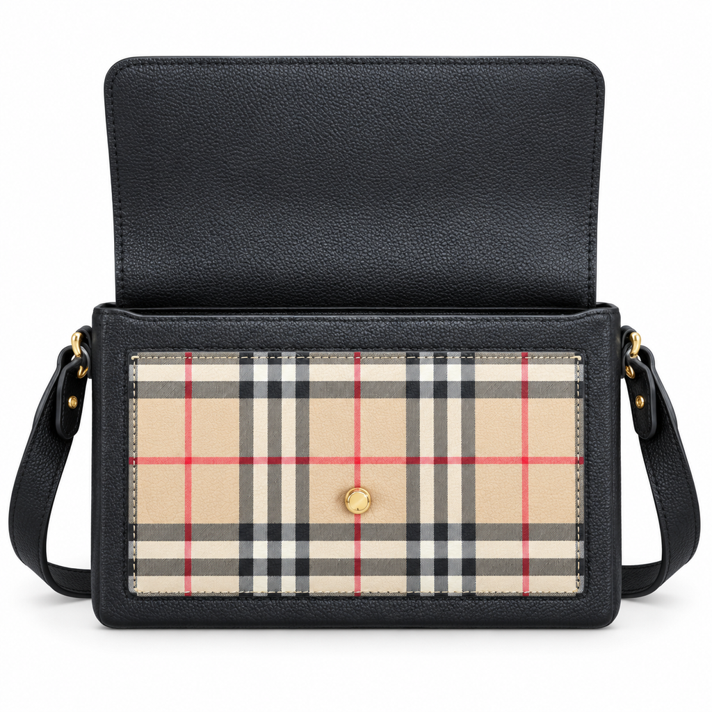 Burberry Check Trim Leather Crossbody Bag