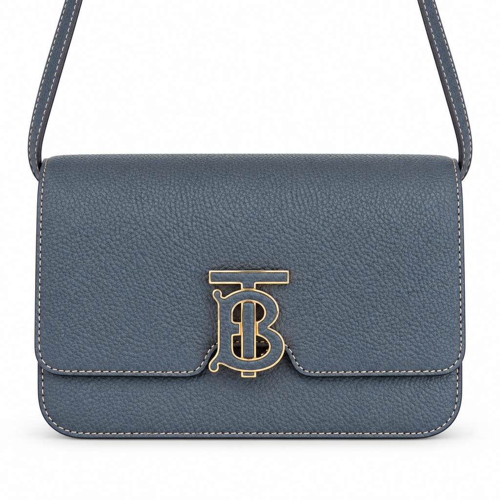 Burberry Grey Leather TB Flap Shoulder Bag