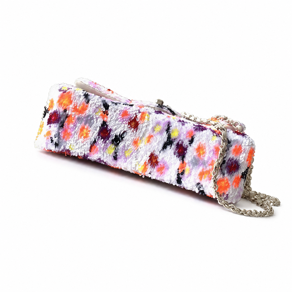 Chanel Classic Flap Bag in Floral Sequin Print with Gold CC Lock
