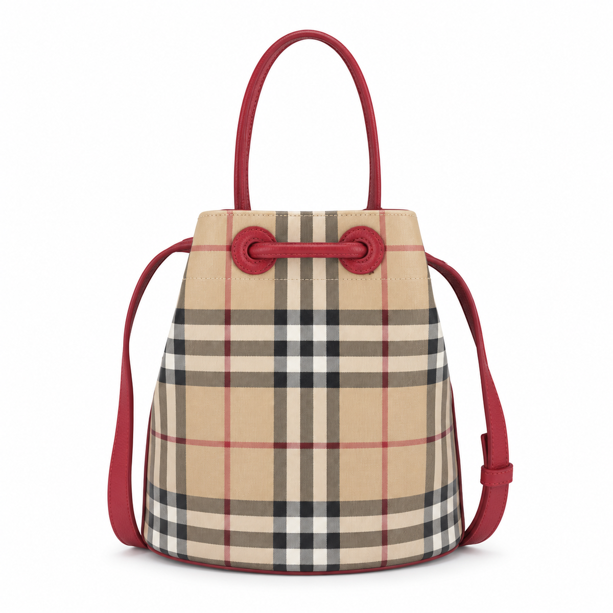 Burberry Check Bucket Bag with Red Trim