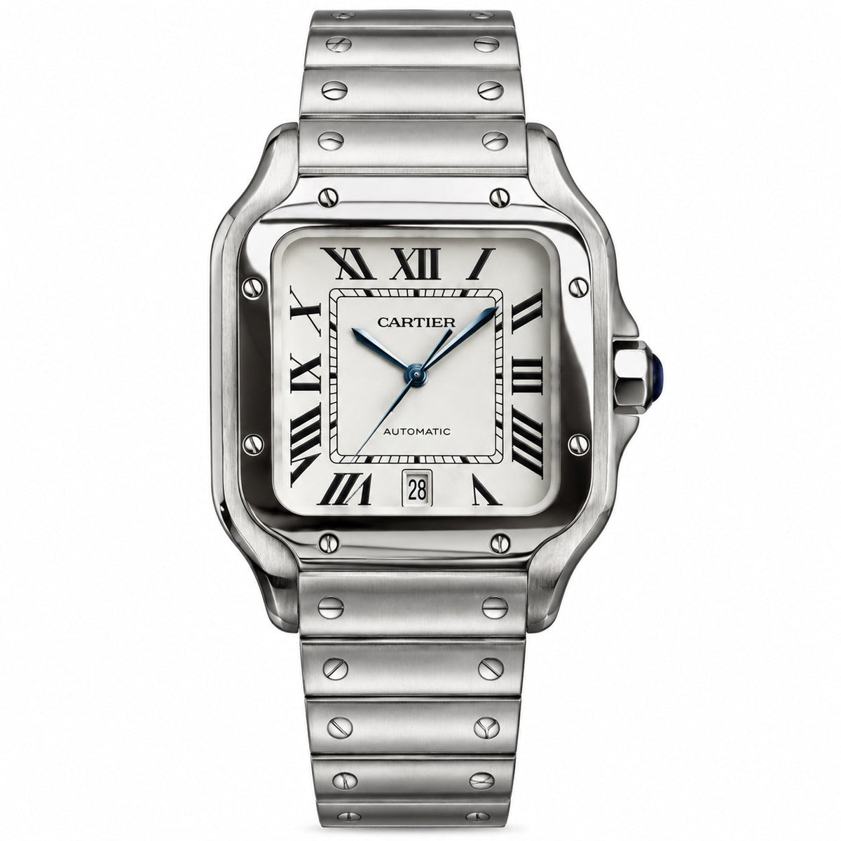 Cartier Santos Large Automatic White Dial Stainless Steel Bracelet Men's Luxury Watch Swiss Made