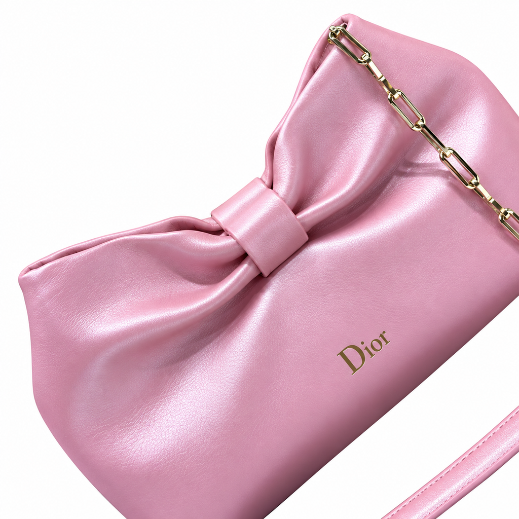 Dior Bow Bag in Baby Pink Lambskin Leather with Gold Chain Strap