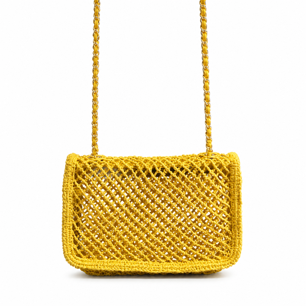 Chanel Yellow Woven Flap Crossbody Bag