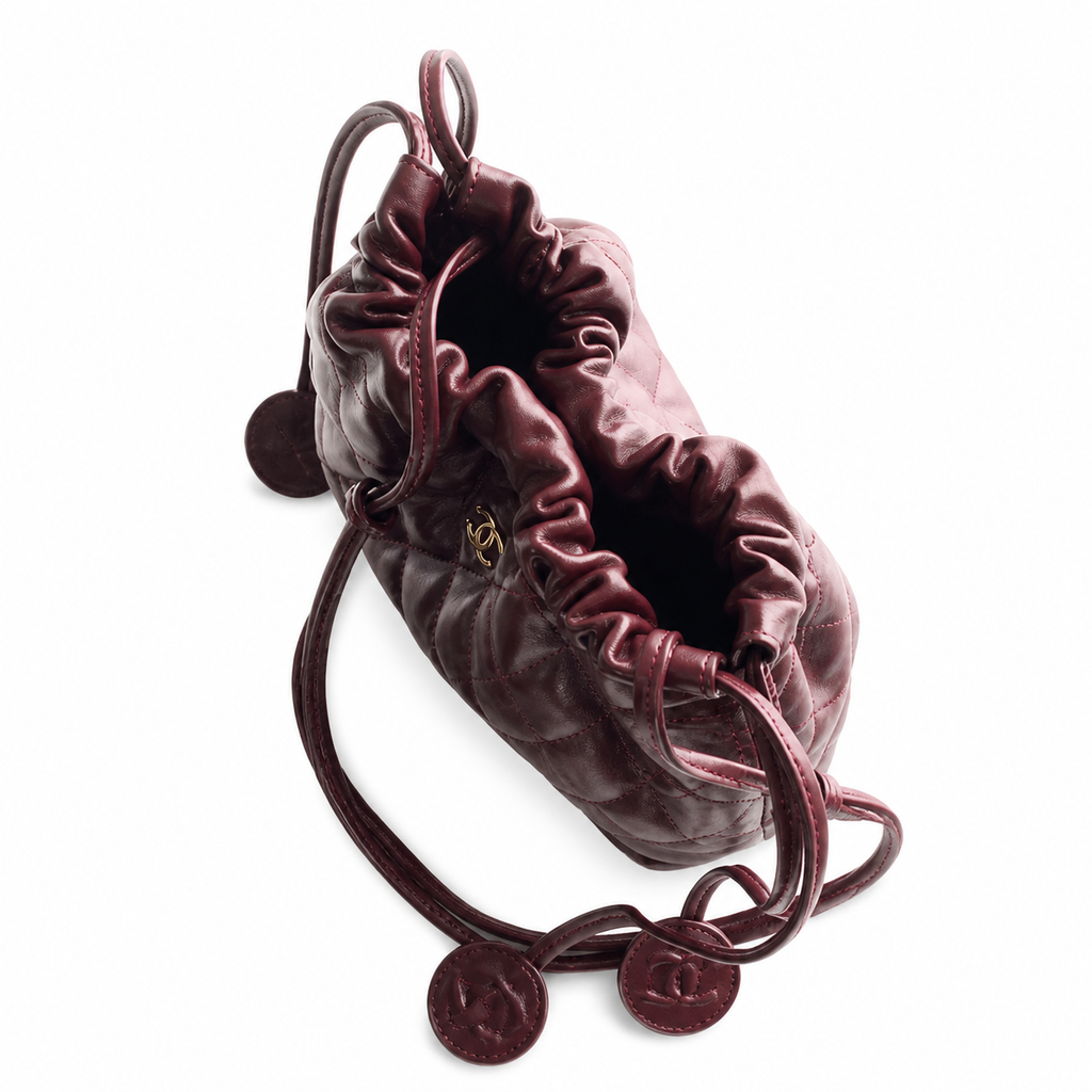 Chanel Burgundy Quilted Drawstring Bucket Bag