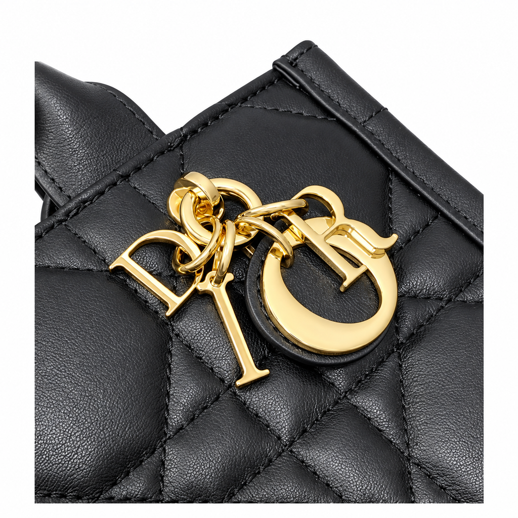 Dior Lady D-Joy Bag in Black Cannage Leather with Gold CD Charm