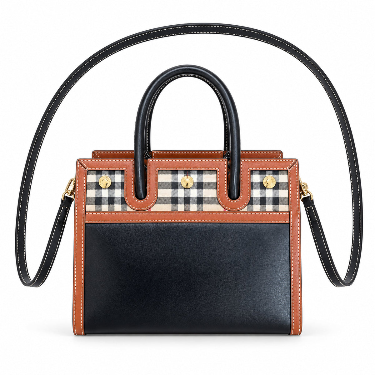 Burberry Black Check Panel Tote Bag
