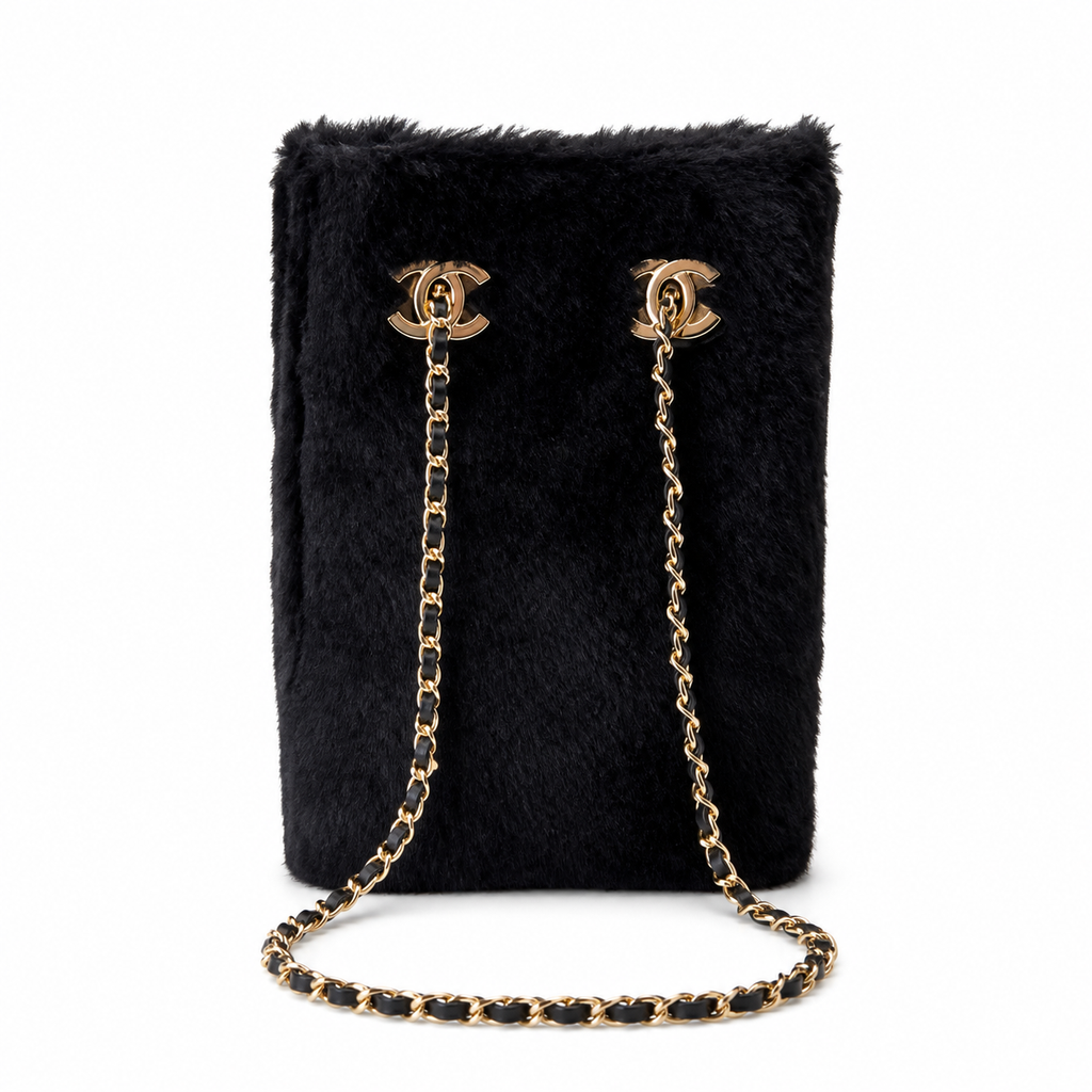Chanel Black Fuzzy Chain Bucket Bag