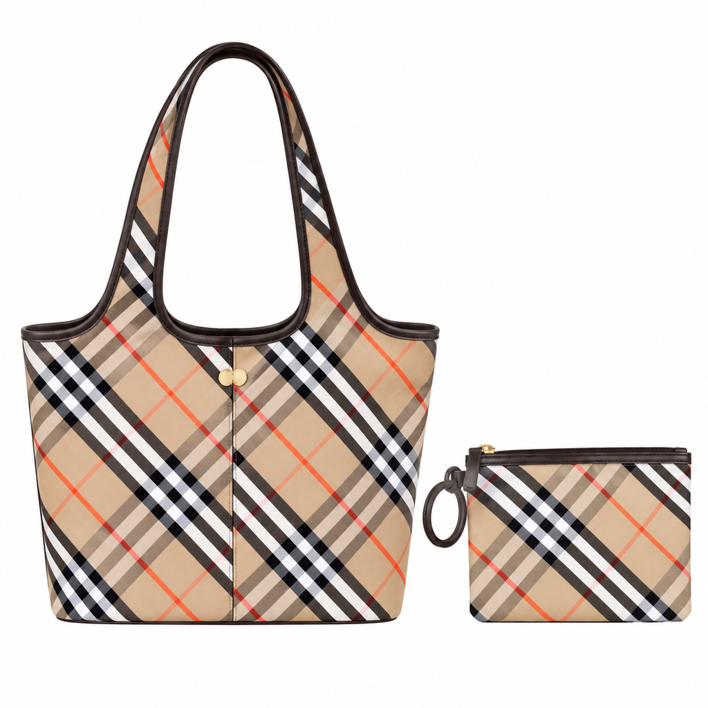 Burberry Check Tote Bag with Pouch