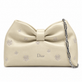 Dior Bow Bag in Ivory Lambskin with Floral Embroidery and Silver Chain