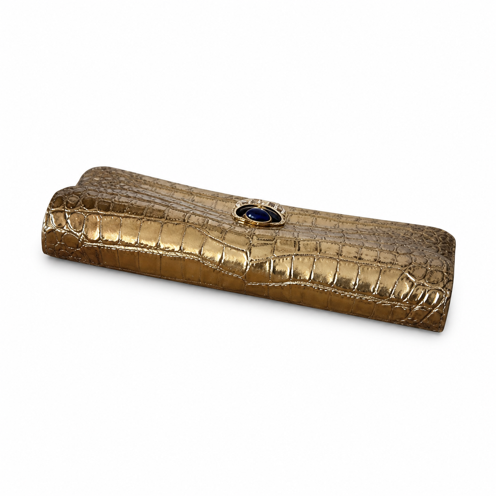 Chanel Gold Croc-Embossed Clutch Bag