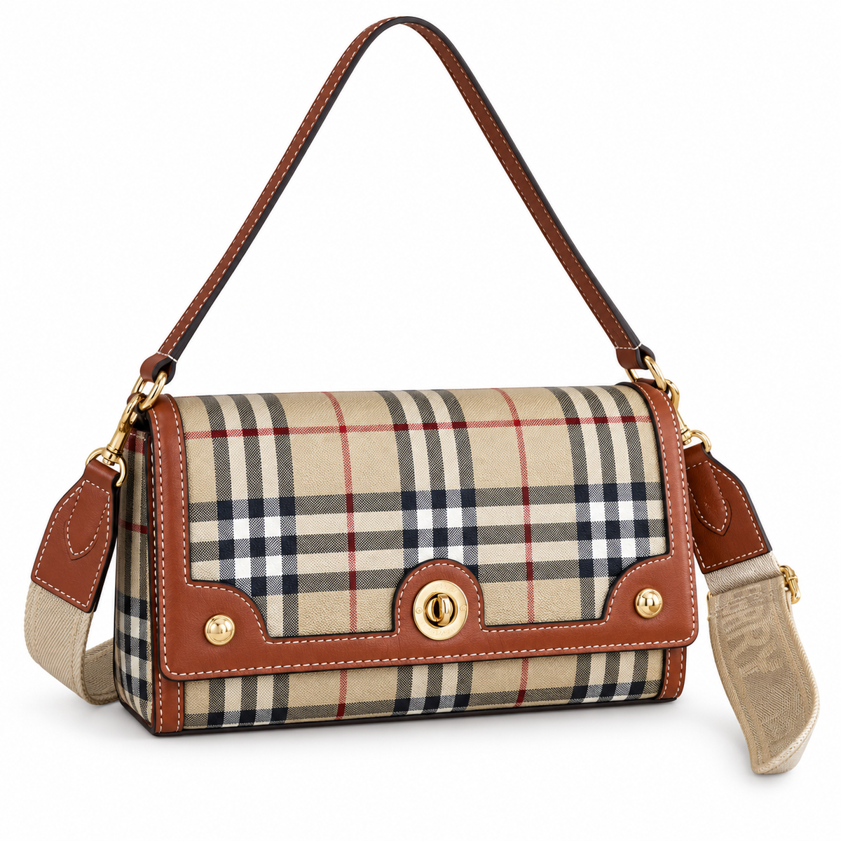 Burberry Check Flap Bag with Logo Strap