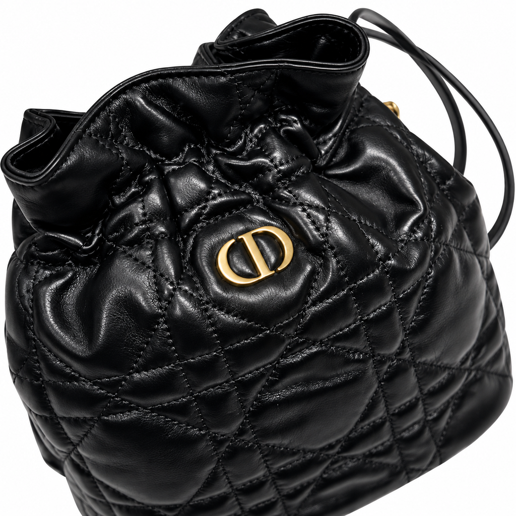 Dior Black Cannage Quilted CD Chain Bucket Bag