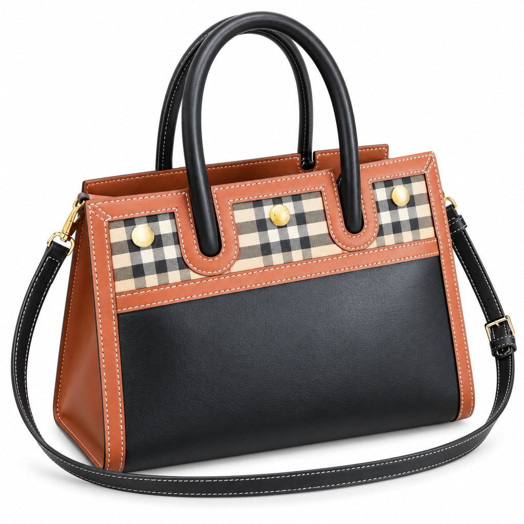 Burberry Black Check Panel Tote Bag