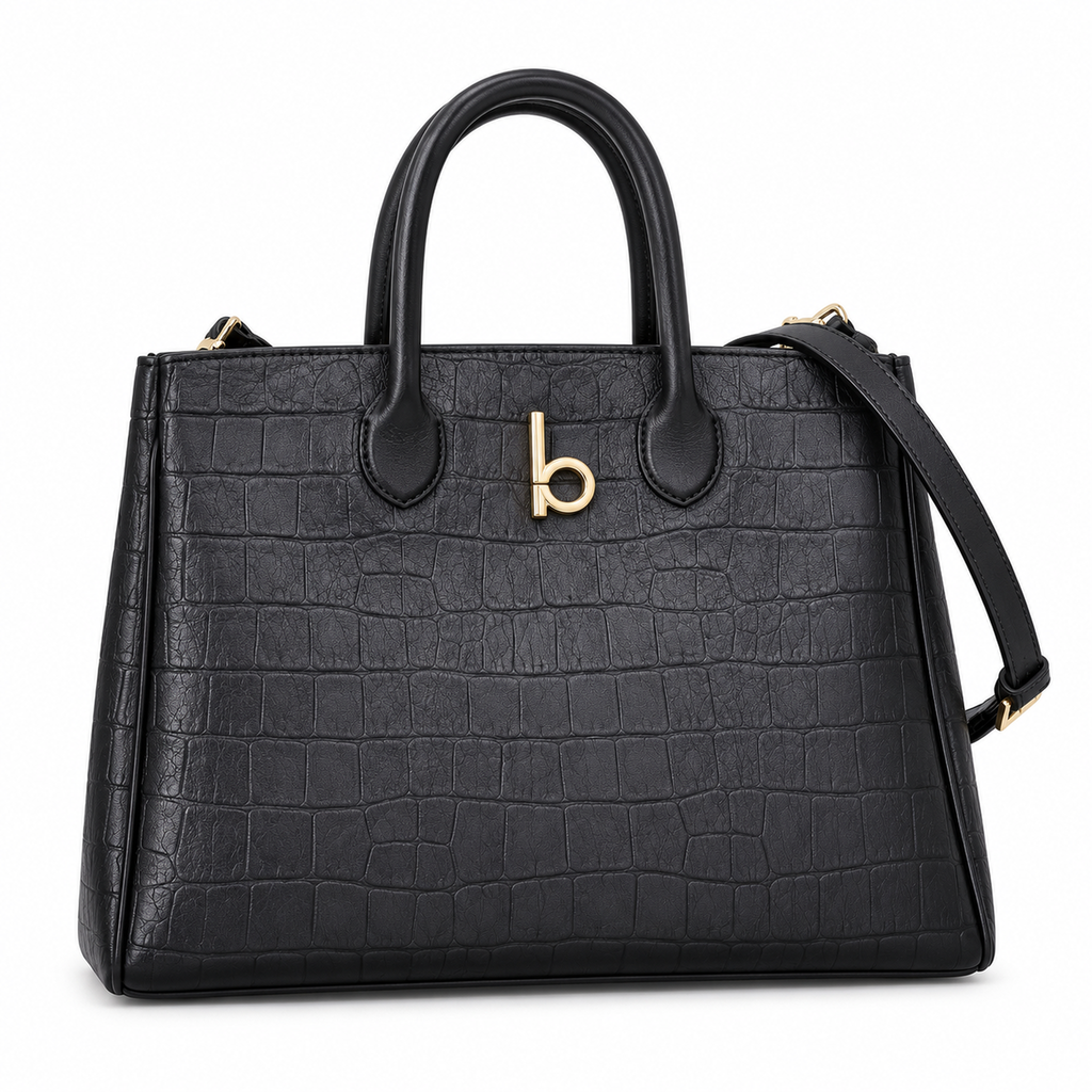 Burberry Croc-Effect Tote with Shoulder Strap