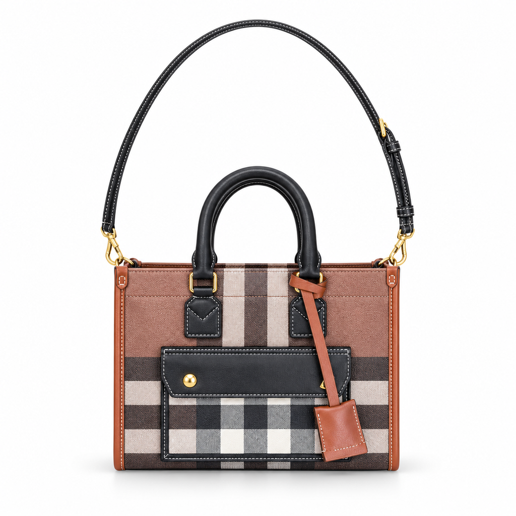 Burberry Check Top Handle Bag with Shoulder Strap