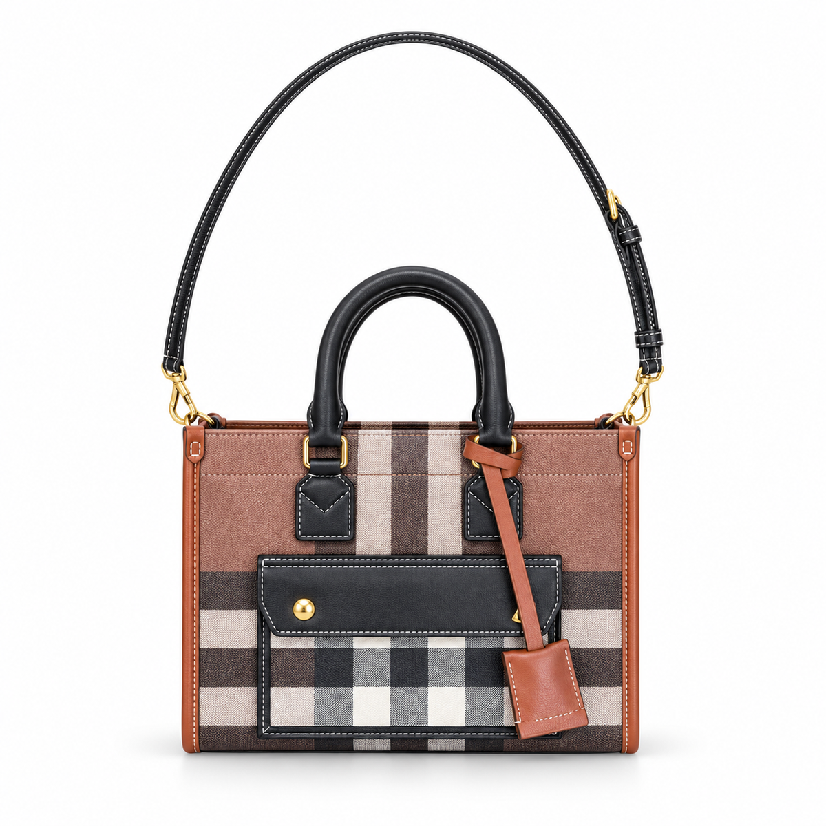Burberry Check Top Handle Bag with Shoulder Strap