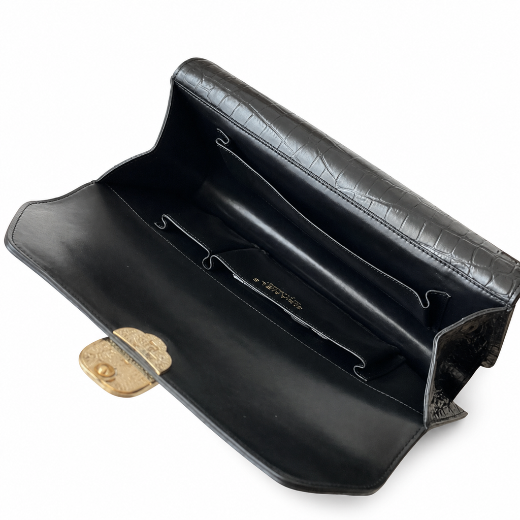 Chanel Black Croc-Embossed Clutch Bag