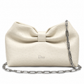 Dior Bow Bag in Ivory Ostrich-Embossed Leather with Silver Paperclip Chain