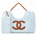 Chanel Ice Blue Quilted Large 22 Bag with Chain