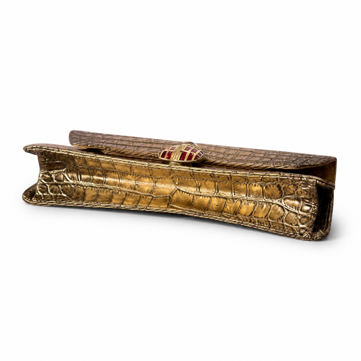 Chanel Gold Croc-Embossed Clutch Bag