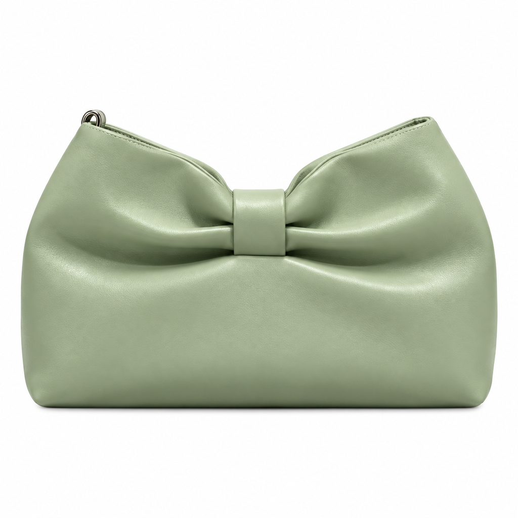 Dior Bow Bag in Sage Green Lambskin Leather with Bow-Shaped Gold Chain