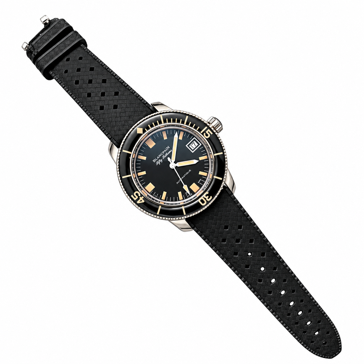 Blancpain Fifty Fathoms Black Dial Vintage Gold Indices Rubber Diver Watch