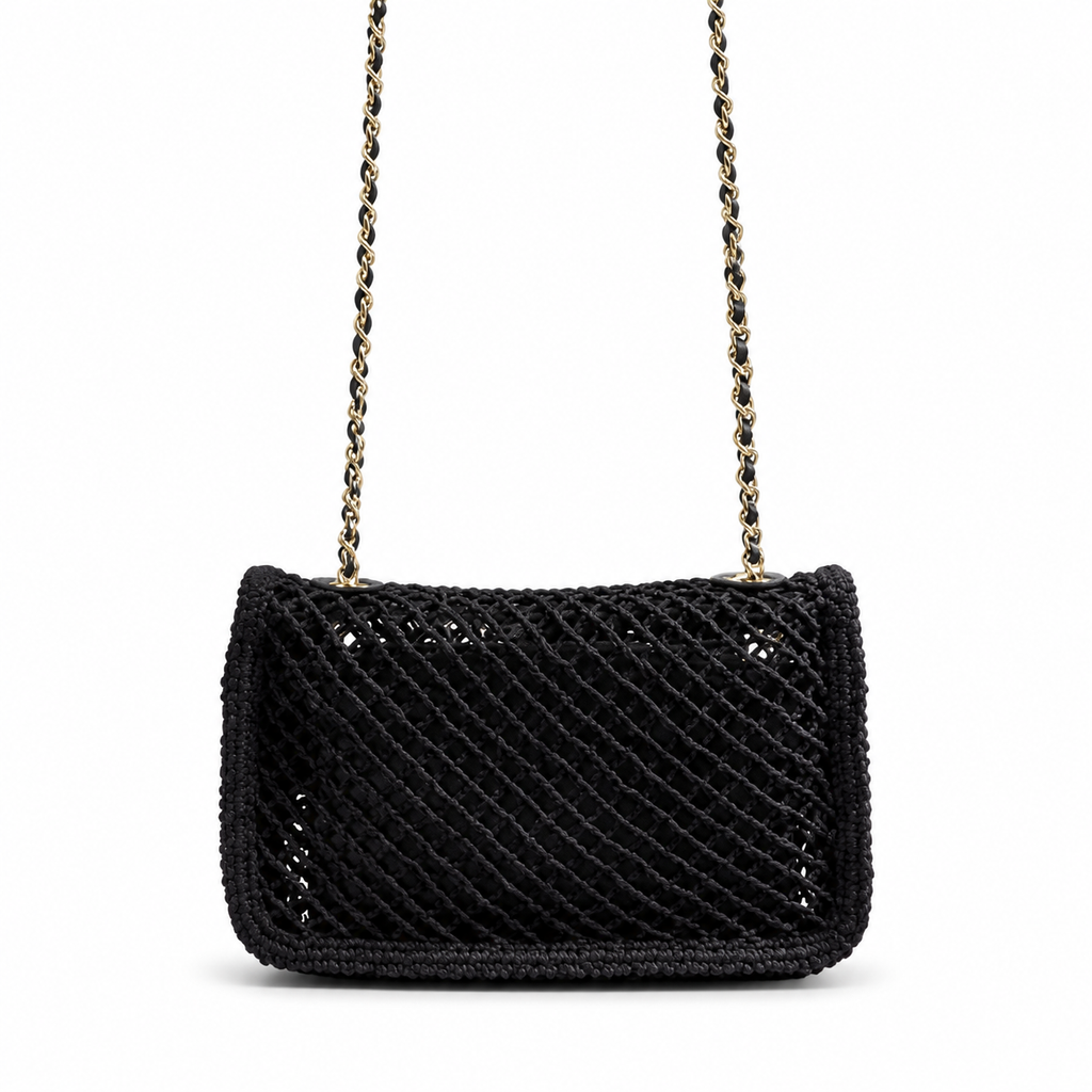 Chanel Black Woven Flap Crossbody Bag