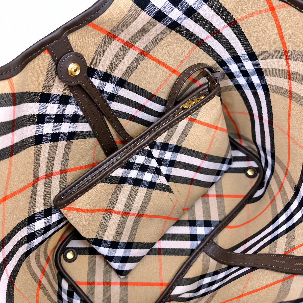 Burberry Check Tote Bag with Pouch