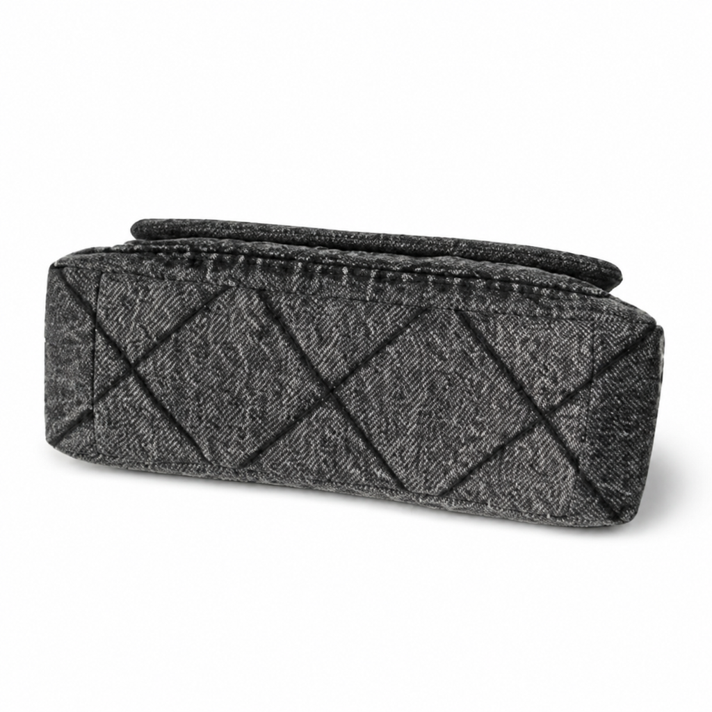 Chanel Quilted Charcoal Denim Flap Bag with Gold CC Lock and Charm