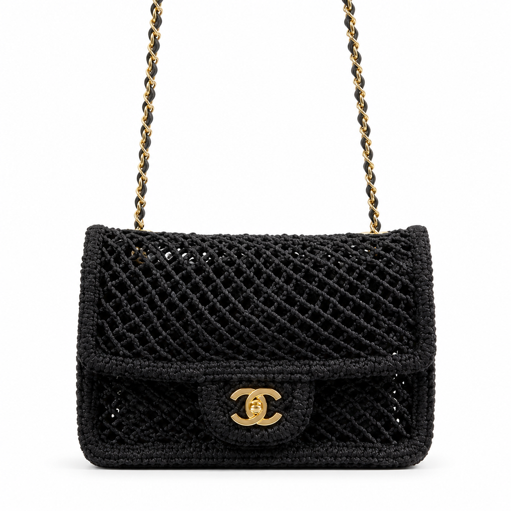 Chanel Black Woven Flap Crossbody Bag