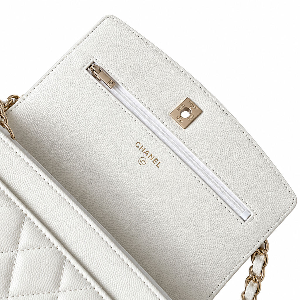 Chanel White Caviar Quilted Mini Top Handle Flap Bag