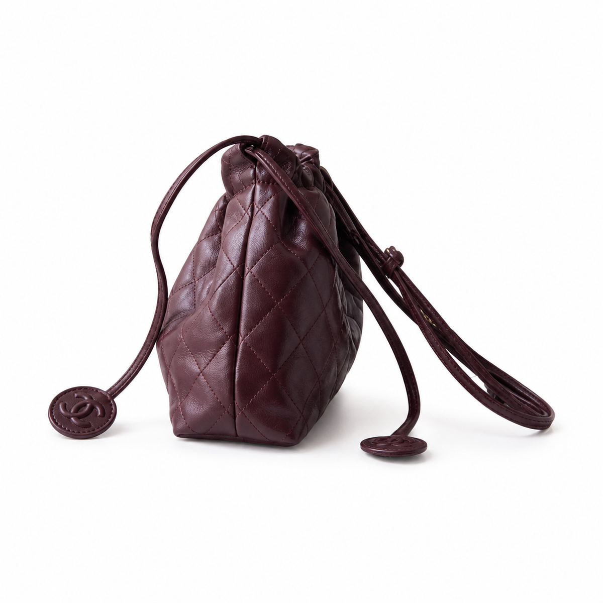 Chanel Burgundy Quilted Drawstring Bucket Bag