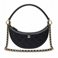 Chanel Black Quilted Caviar Half Moon Bag Gold Chain