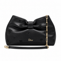 Dior Bow Bag in Black Leather with Floral Embroidery and Gold Chain