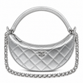 Chanel Silver Metallic Quilted Half Moon Bag with Chain