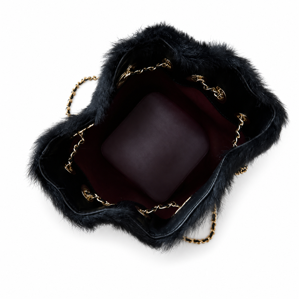 Chanel Black Fuzzy Chain Bucket Bag