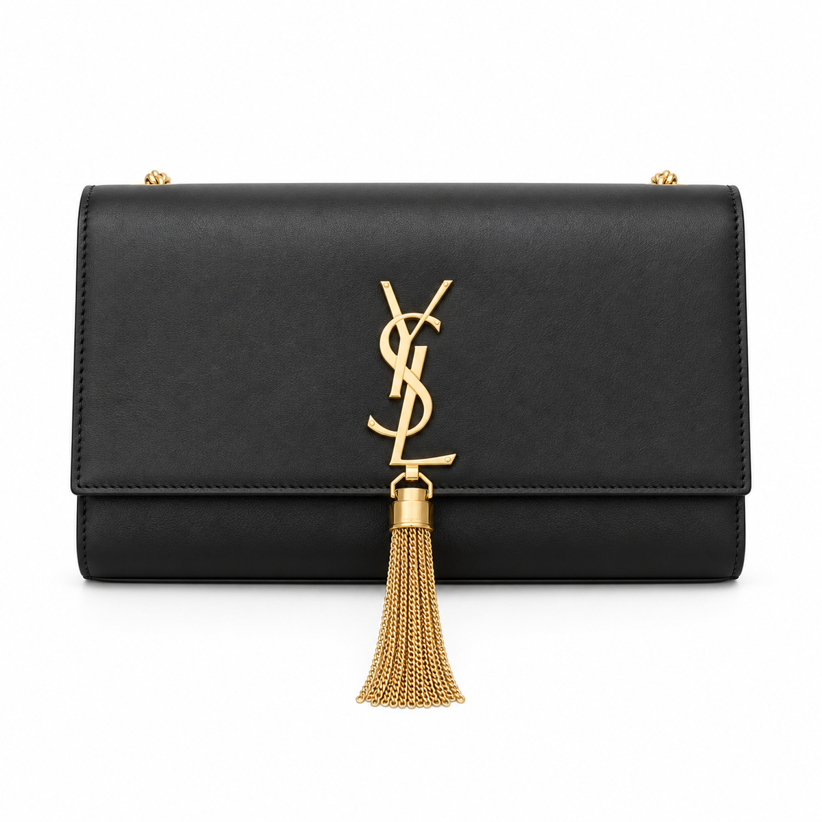 YSL Saint Laurent Kate Chain Bag Black Smooth Leather Gold YSL Monogram Tassel Chain Strap