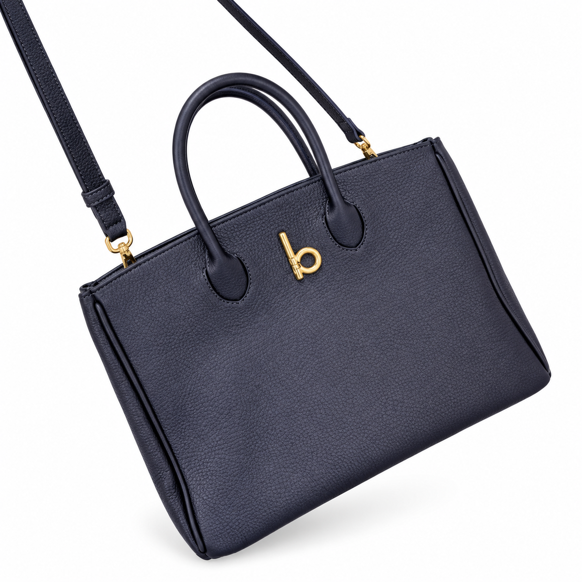 Burberry Navy Textured Tote with Top Handles