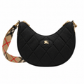 Burberry Quilted Crescent Bag with Check Strap