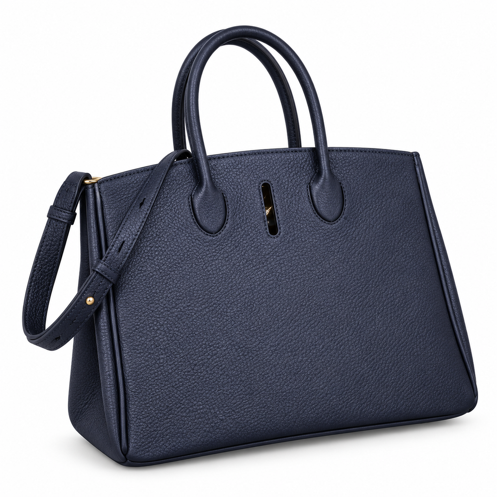 Burberry Navy Textured Tote with Top Handles