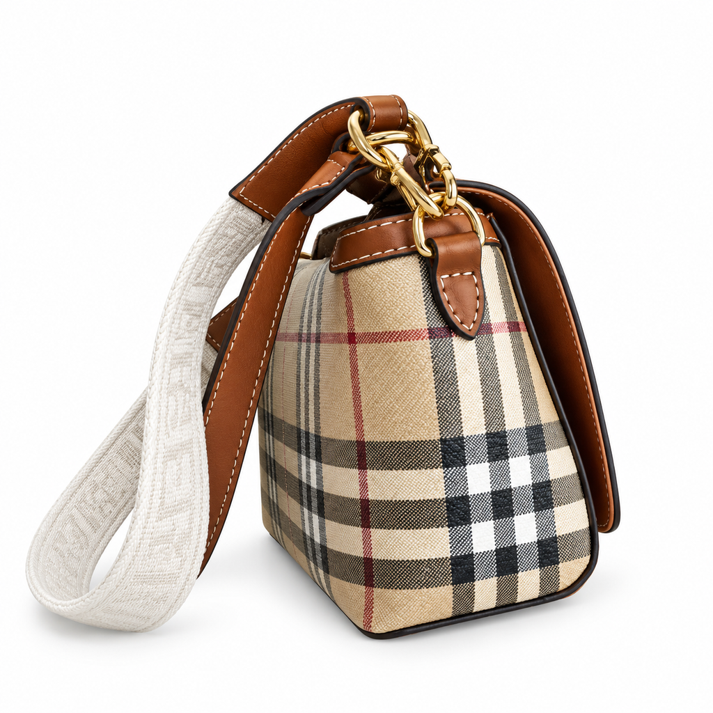 Burberry Check Flap Bag with Logo Strap