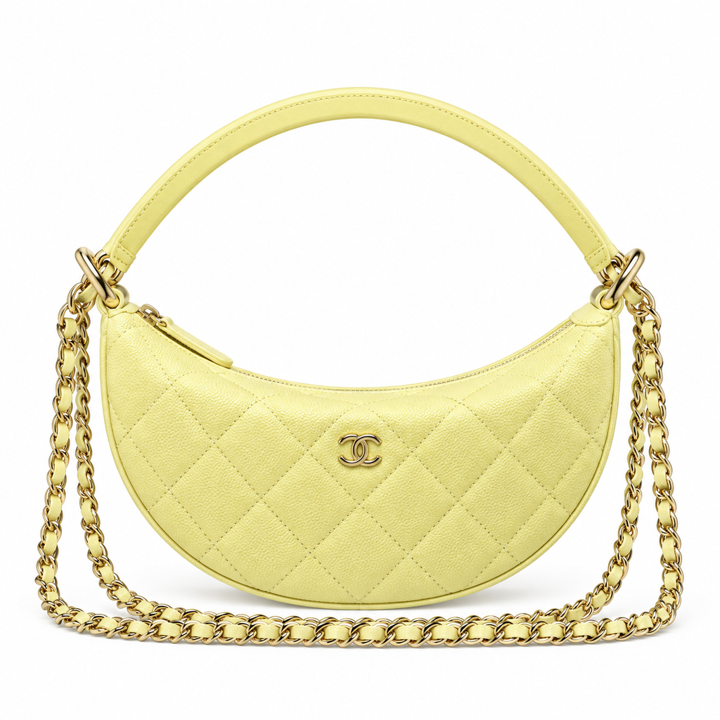 Chanel Lemon Yellow Quilted Caviar Half Moon Bag