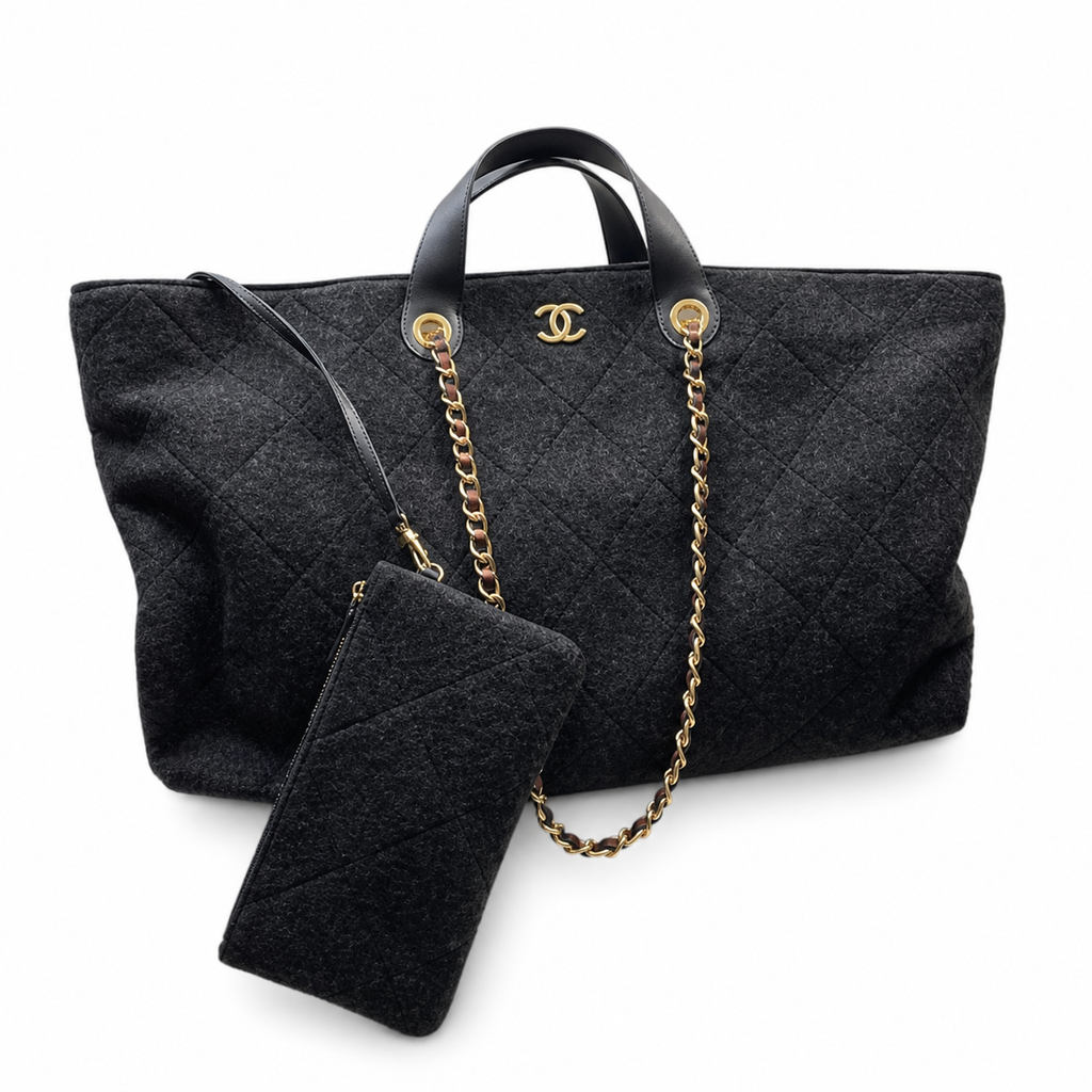 Chanel Black Quilted Tote with Pouch
