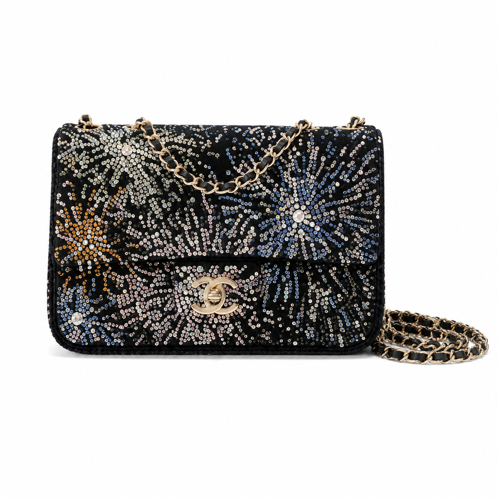 Chanel Firework Crystal Embellished Classic Flap Bag with Gold CC Lock