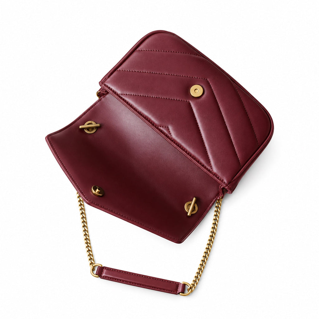 YSL Loulou Mini Chain Bag – Burgundy Quilted Leather