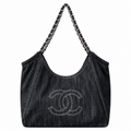 Chanel Black Glitter Denim Deauville Shopping Tote